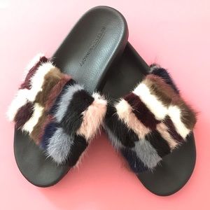 Rebecca Minkoff Sammi Genuine fur slide sandals